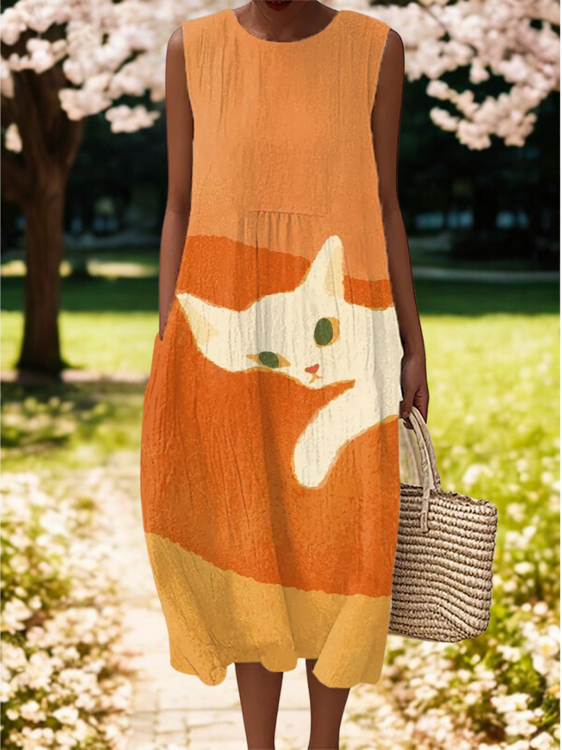 Ella | Cute Cat Art Print Midi Dress