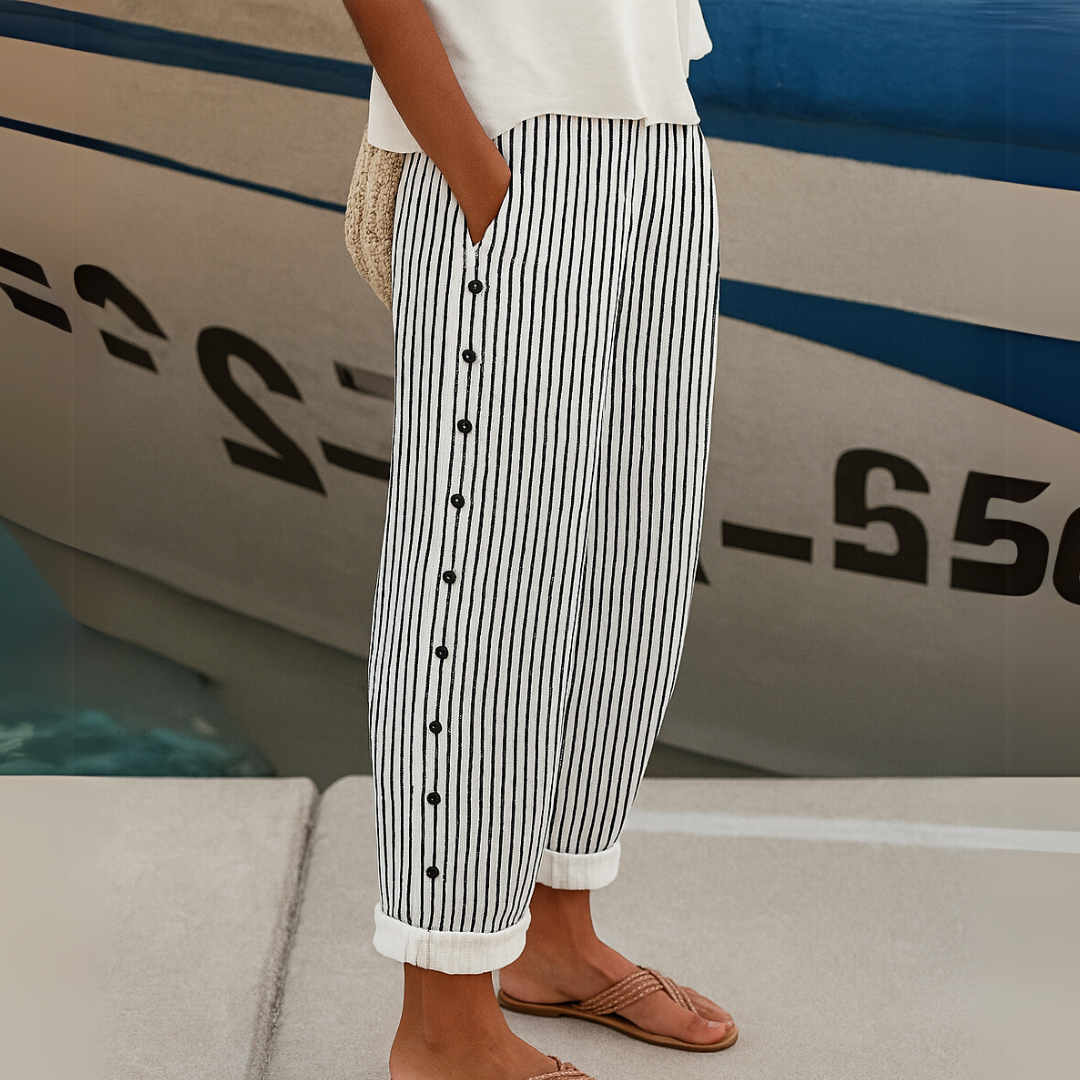 Caitlin | Stylish Striped Button Pants Beach
